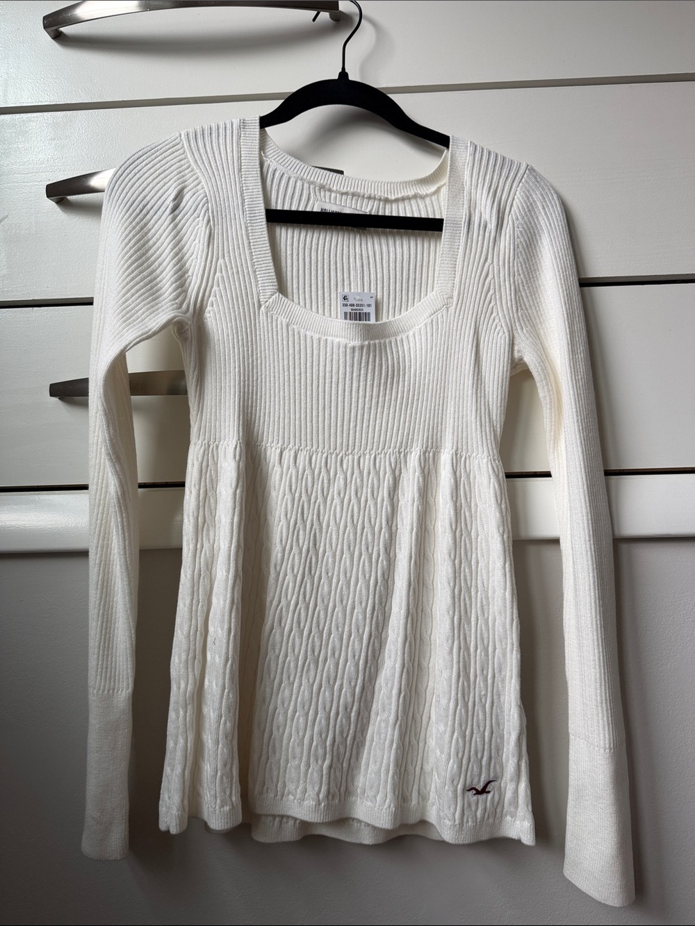Hollister Cream Cable-Knit Ribbed Long Sleeve Top